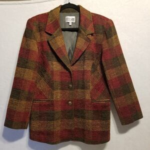 Vtg City Girl 8P Petite Blazer Jacket Madras Plaid Textured Autumn Office Career